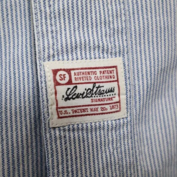 Levi Strauss Signature‎ Mens XL White Blue Striped Cotton Long Sleeve Button Up - Picture 6 of 7